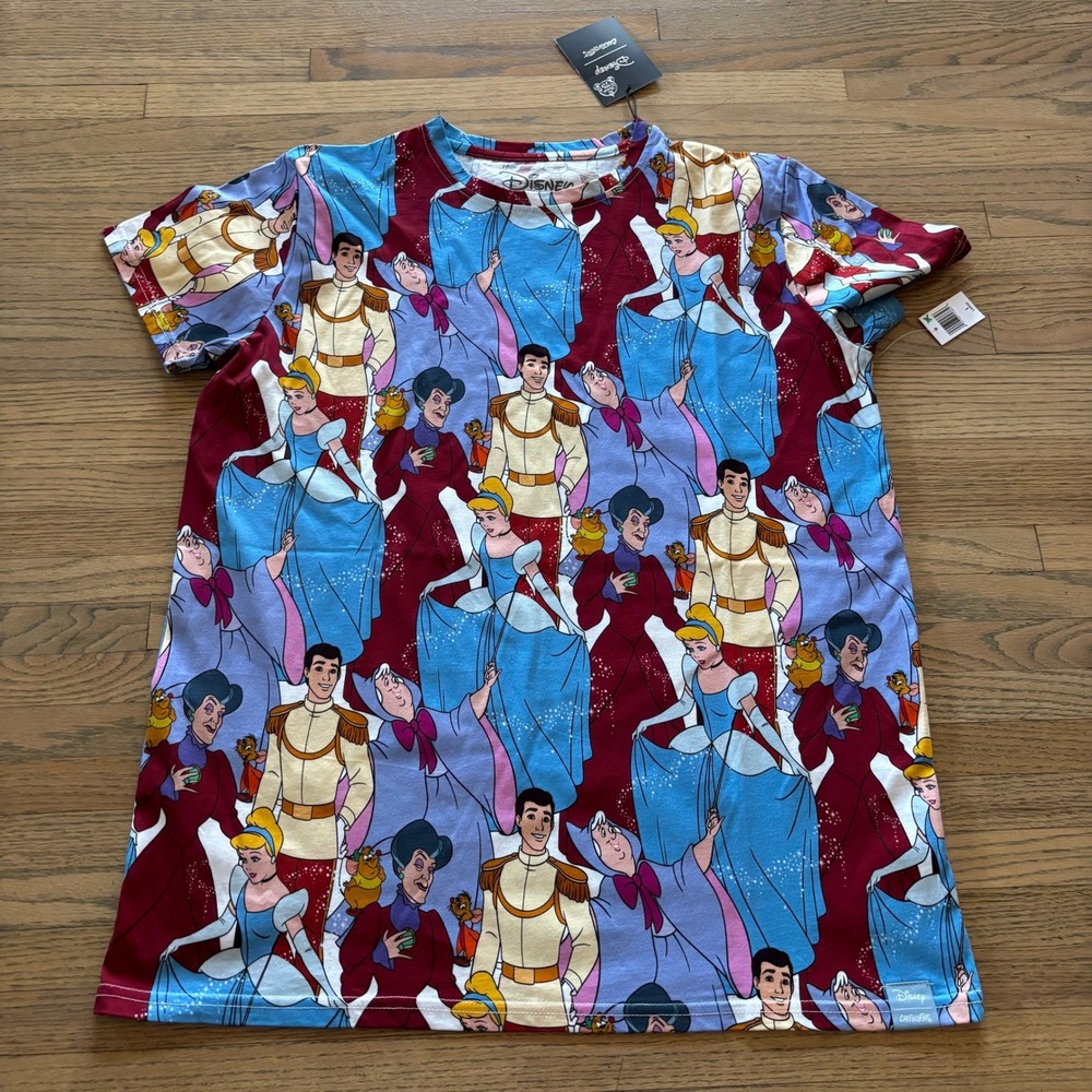 Disney Cakeworthy Cinderella 75th Anniversary All Over Print T-Shirt Large NWT